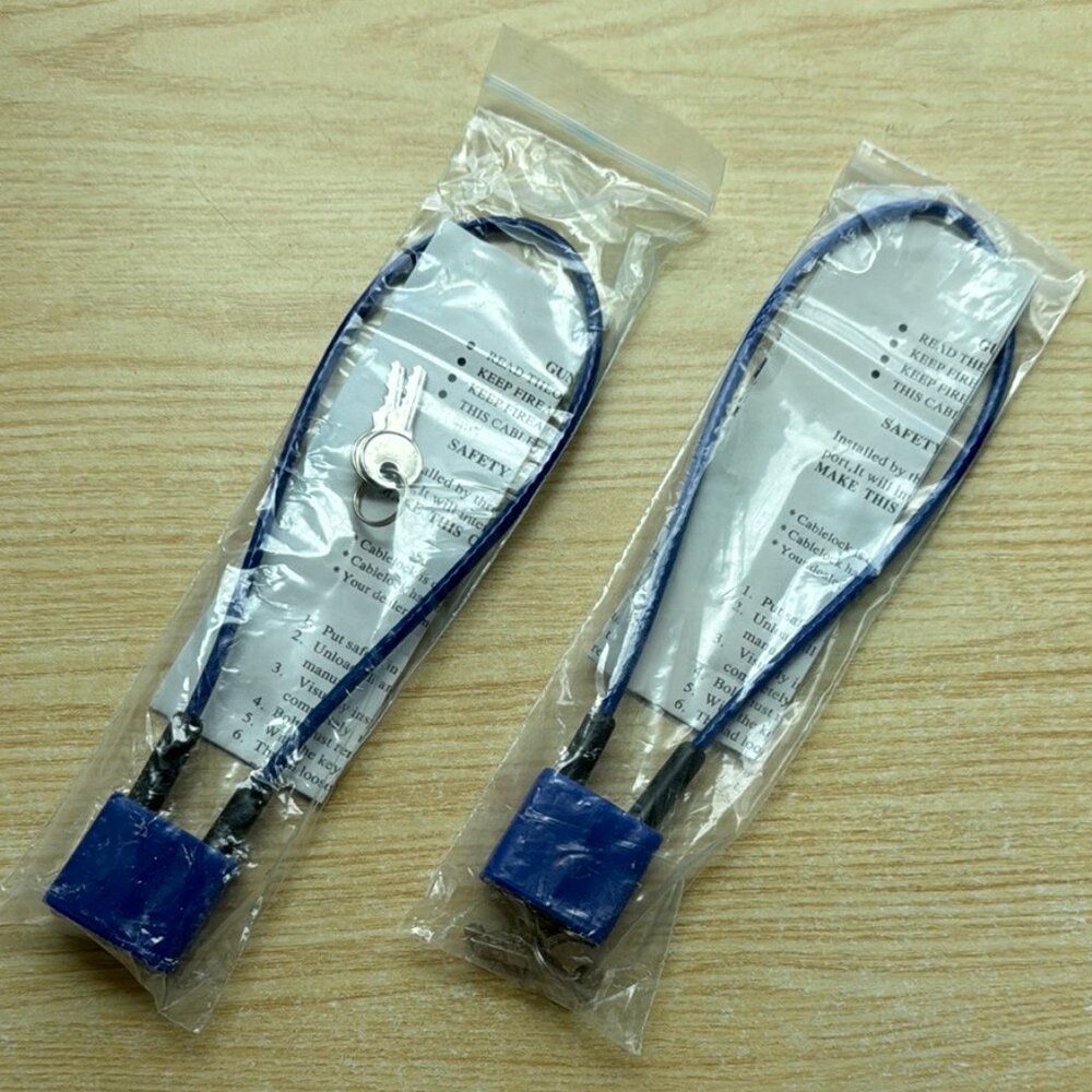 NEW - 2 Non-scratch Blue Plastic Coated Steel Cable Locks with Keys; Gun Safety